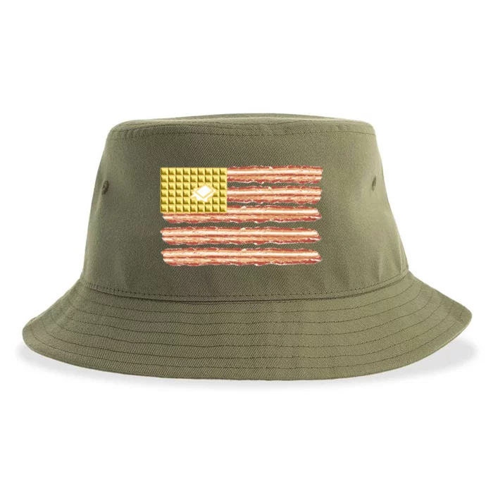 Waffle Bacon USA Flag Sustainable Bucket Hat