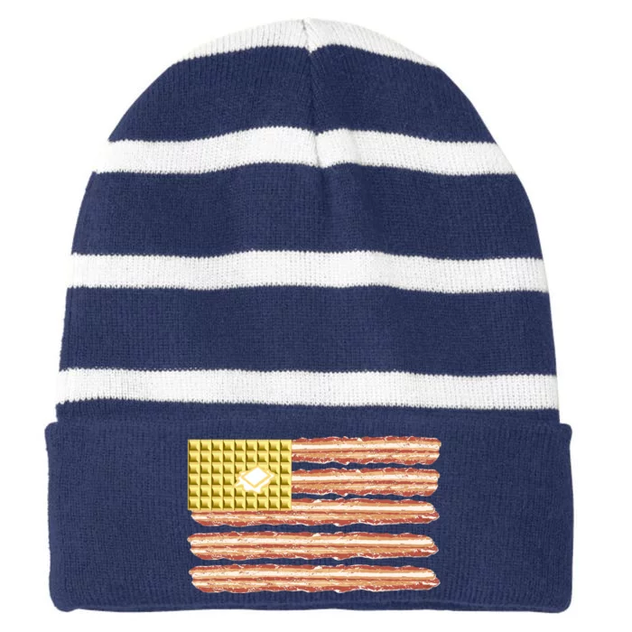 Waffle Bacon USA Flag Striped Beanie with Solid Band