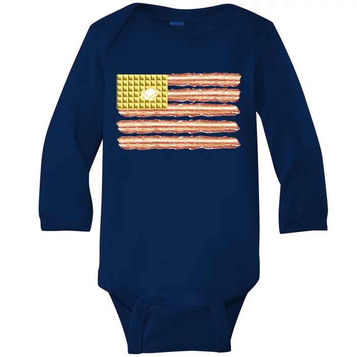 Waffle Bacon USA Flag Baby Long Sleeve Bodysuit