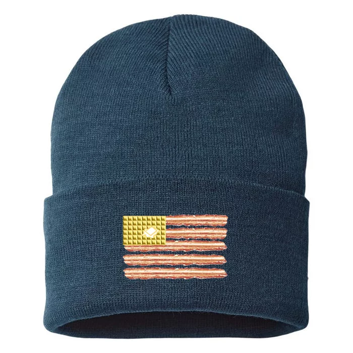 Waffle Bacon USA Flag Sustainable Knit Beanie