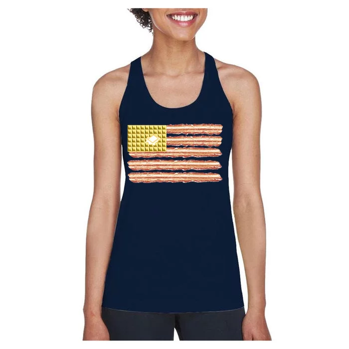 Waffle Bacon USA Flag Women's Racerback Tank