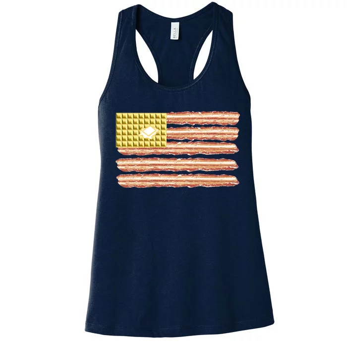 Waffle Bacon USA Flag Women's Racerback Tank