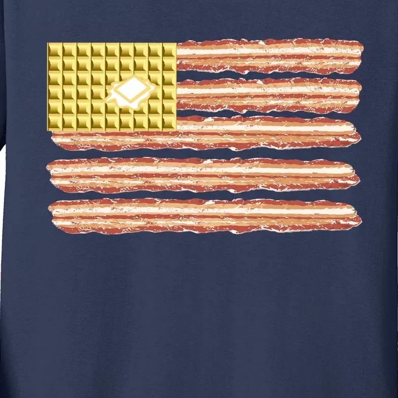 Waffle Bacon USA Flag Kids Long Sleeve Shirt