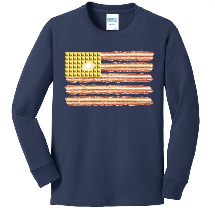 Waffle Bacon USA Flag Kids Long Sleeve Shirt