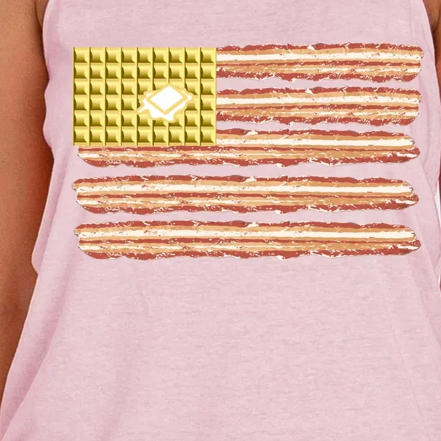 Waffle Bacon USA Flag Women's Knotted Racerback Tank