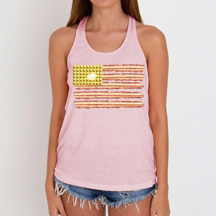 Waffle Bacon USA Flag Women's Knotted Racerback Tank