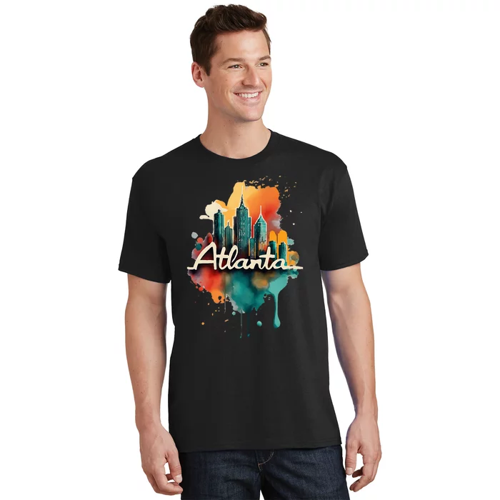 Watercolor Atlanta Georgia Skyline Retro Graphic Tees T-Shirt