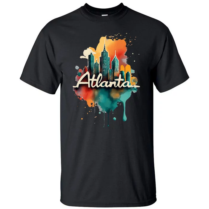 Watercolor Atlanta Georgia Skyline Retro Graphic Tees Tall T-Shirt