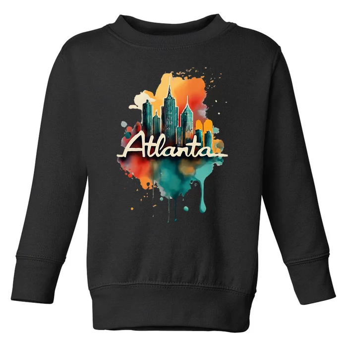 Watercolor Atlanta Georgia Skyline Retro Graphic Tees Toddler Sweatshirt