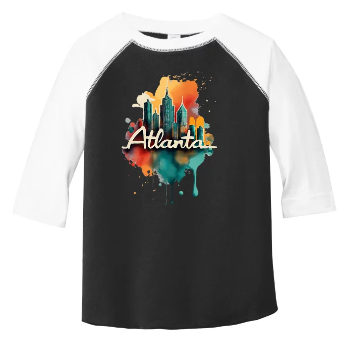 Watercolor Atlanta Georgia Skyline Retro Graphic Tees Toddler Fine Jersey T-Shirt