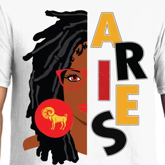 Womens Aries Girl Afro Locs Girl Zodiac Signs Birthday Pajama Set