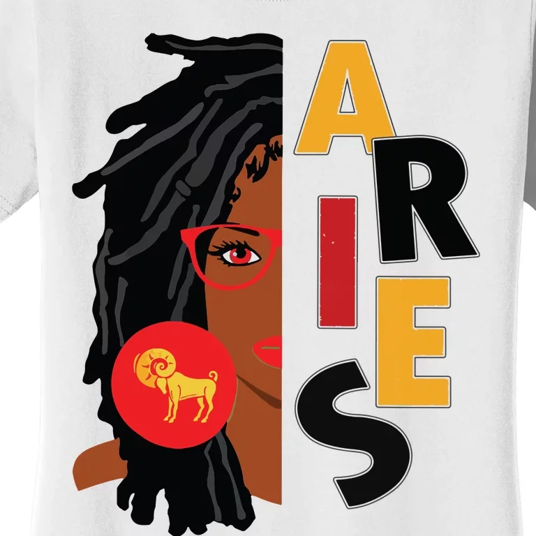 Womens Aries Girl Afro Locs Girl Zodiac Signs Birthday Women's T-Shirt