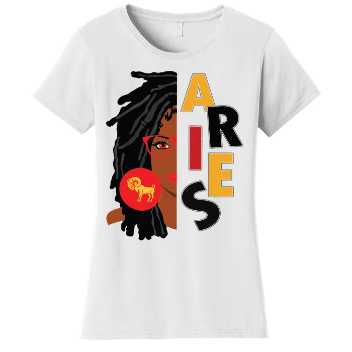 Womens Aries Girl Afro Locs Girl Zodiac Signs Birthday Women's T-Shirt