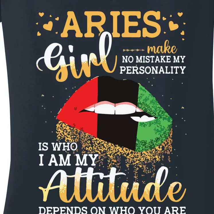 Womens Aries Girl Birthday Gifts Funny Leopard Sexy Lip Women's V-Neck T-Shirt