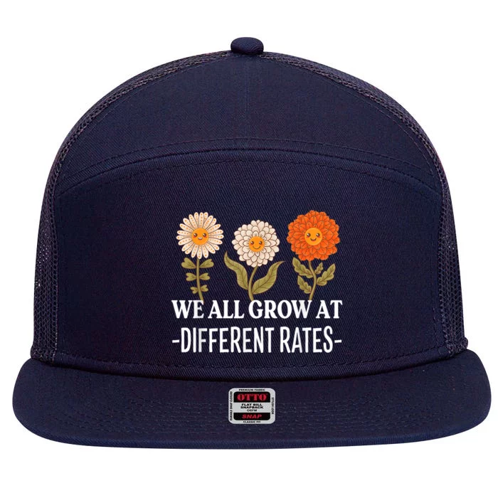 We All Grow At Different Rates Back To School Teacher 7 Panel Mesh Trucker Snapback Hat