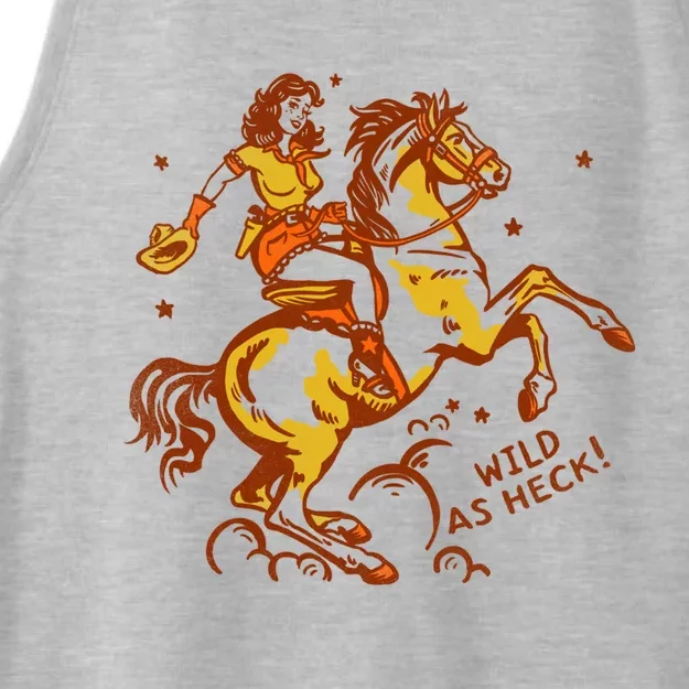 Wild As Heck Cute & Fun Retro Cowgirl Pinup Riding A Horse Ladies Tri-Blend Wicking Tank