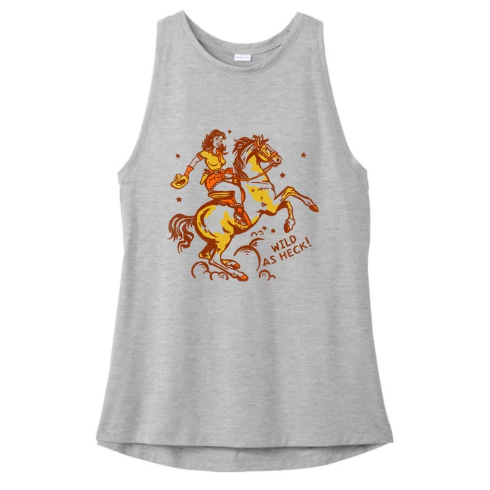 Wild As Heck Cute & Fun Retro Cowgirl Pinup Riding A Horse Ladies Tri-Blend Wicking Tank