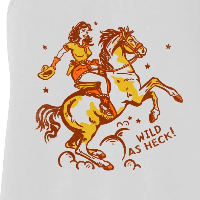 Wild As Heck Cute & Fun Retro Cowgirl Pinup Riding A Horse Women's Racerback Tank