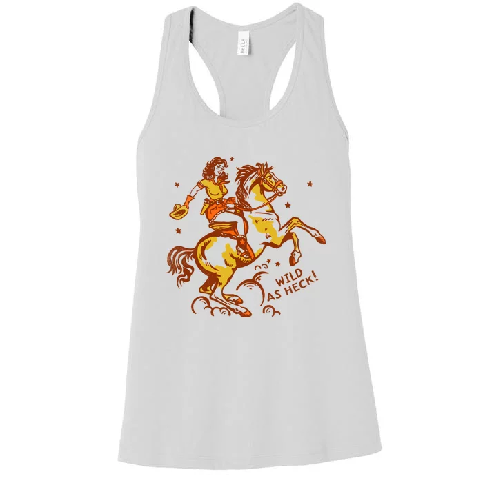 Wild As Heck Cute & Fun Retro Cowgirl Pinup Riding A Horse Women's Racerback Tank