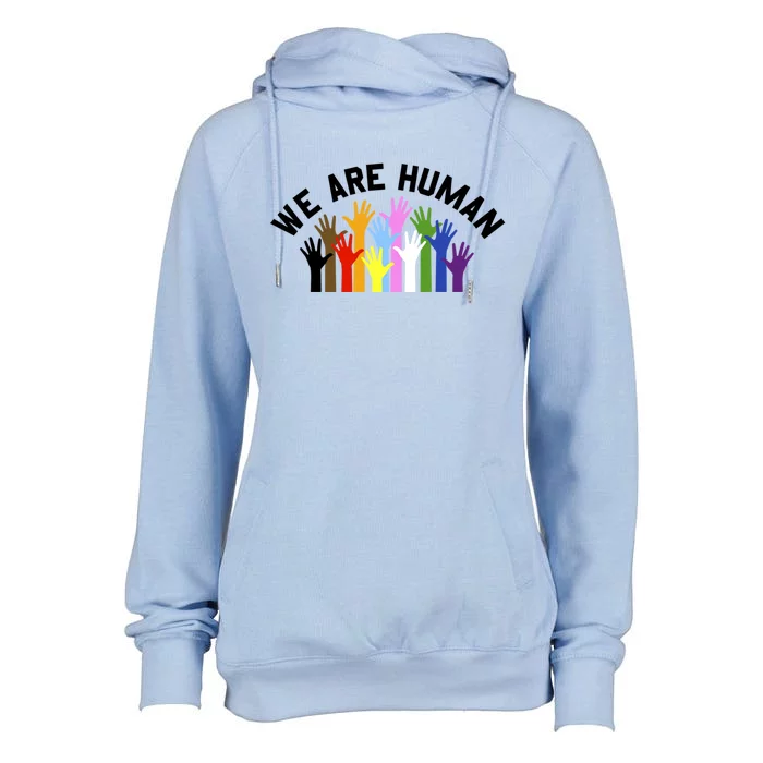 We Are Hu Multi Colored Rainbow Hands Gift Womens Funnel Neck Pullover Hood