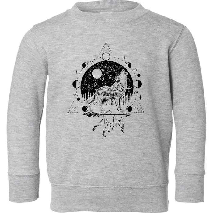 Wicca Astrology Howling Wolf Howling At The Moon Wolf Lovers Toddler Sweatshirt