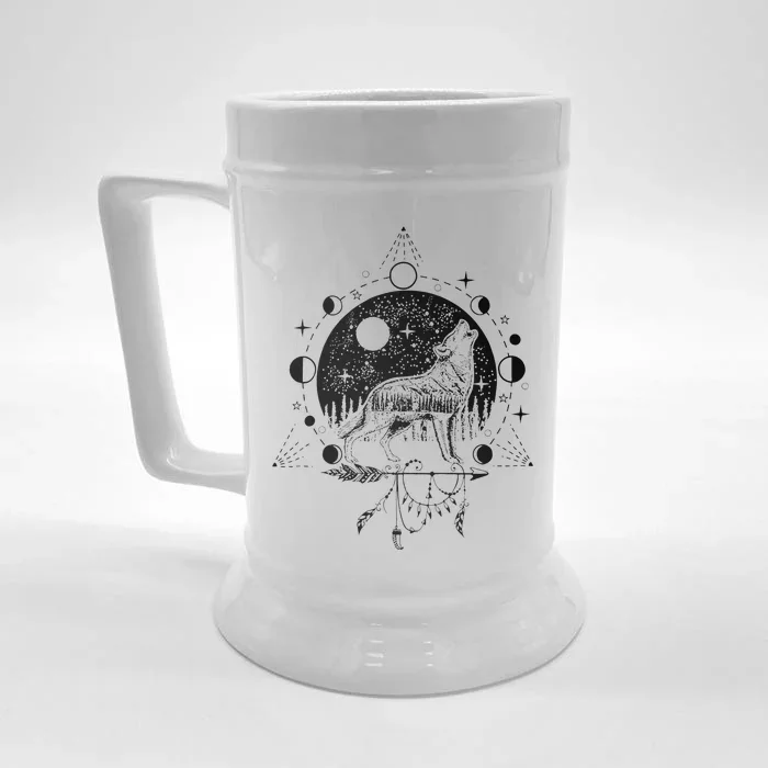 Wicca Astrology Howling Wolf Howling At The Moon Wolf Lovers Front & Back Beer Stein