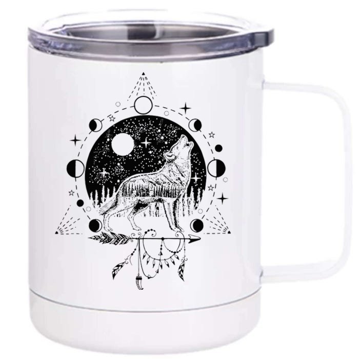 Wicca Astrology Howling Wolf Howling At The Moon Wolf Lovers Front & Back 12oz Stainless Steel Tumbler Cup