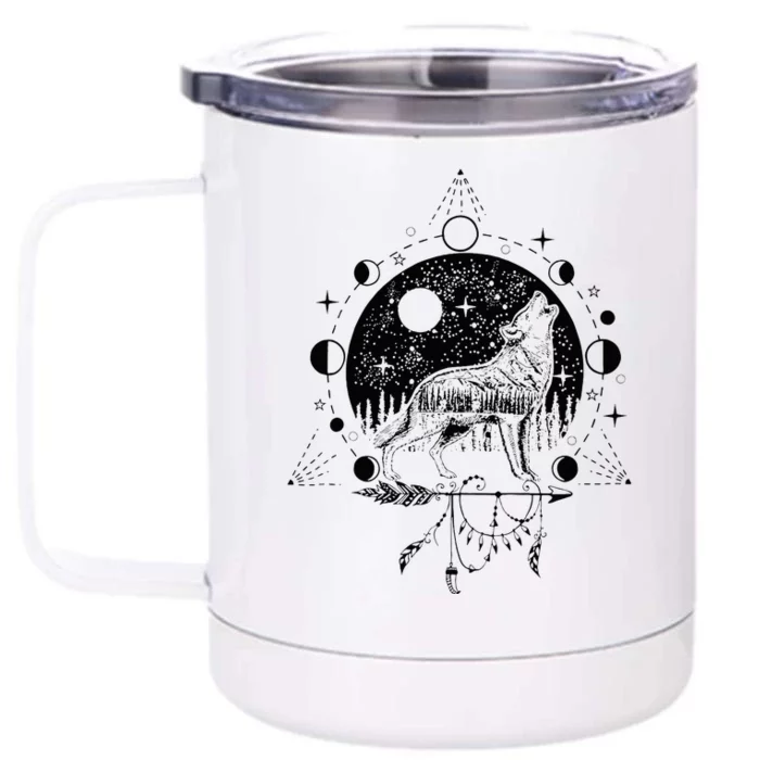 Wicca Astrology Howling Wolf Howling At The Moon Wolf Lovers Front & Back 12oz Stainless Steel Tumbler Cup