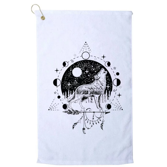 Wicca Astrology Howling Wolf Howling At The Moon Wolf Lovers Platinum Collection Golf Towel