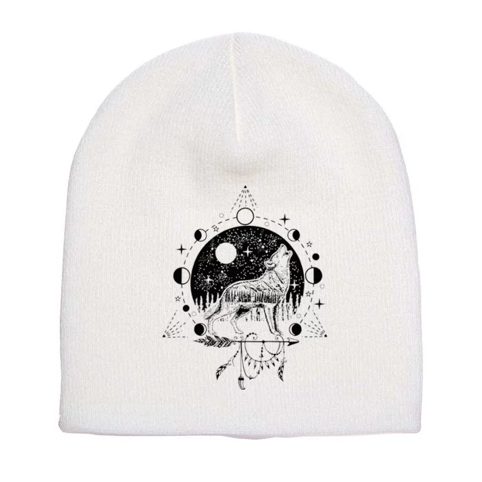 Wicca Astrology Howling Wolf Howling At The Moon Wolf Lovers Short Acrylic Beanie