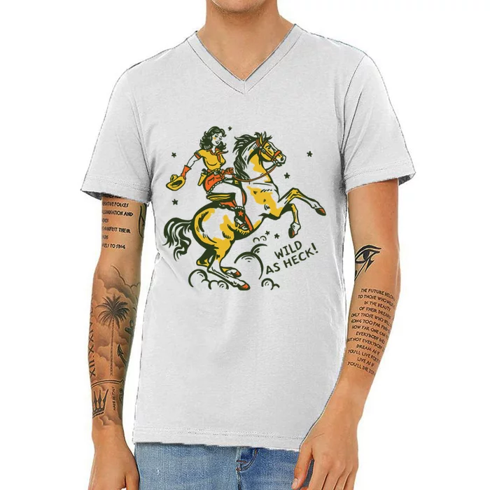 Wild As Heck Cute Retro Cowgirl Art V-Neck T-Shirt