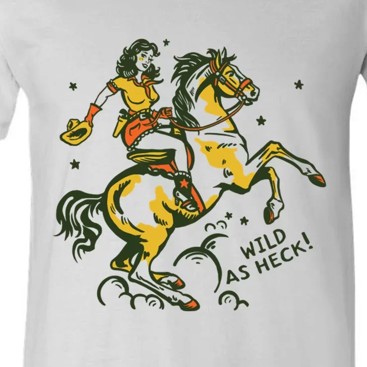 Wild As Heck Cute Retro Cowgirl Art V-Neck T-Shirt