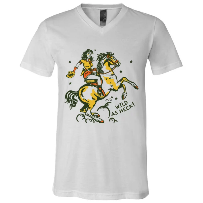 Wild As Heck Cute Retro Cowgirl Art V-Neck T-Shirt