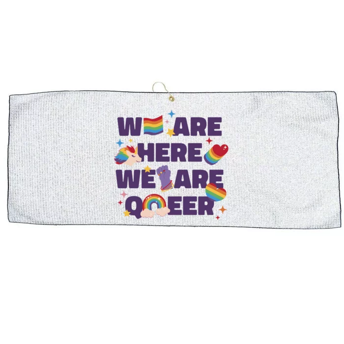 We Are Here We Are Queer Rainbow LGBTQ Large Microfiber Waffle Golf Towel