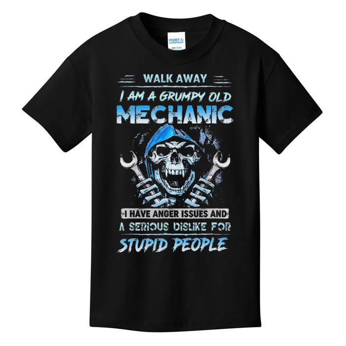 Walk Away I Am A Grumpy Old Mechanic I Have Anger Issues Min Kids T-Shirt