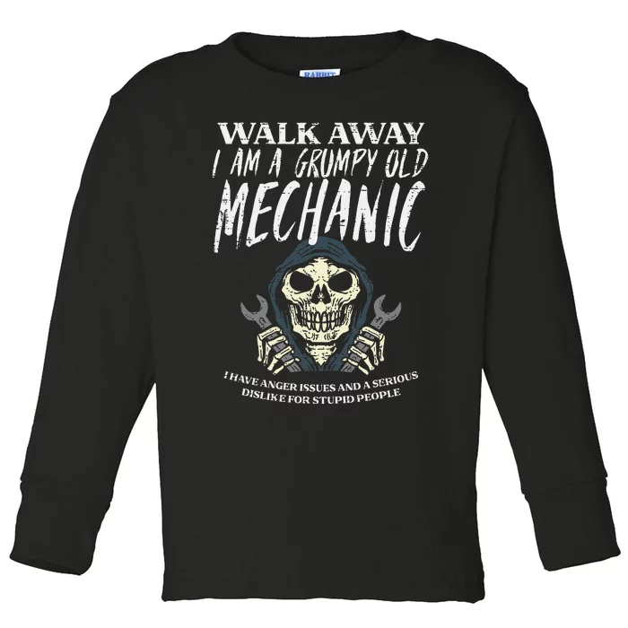 Walk Away Im Grumpy Old Mechanic Funny Garage Grandpa Toddler Long Sleeve Shirt