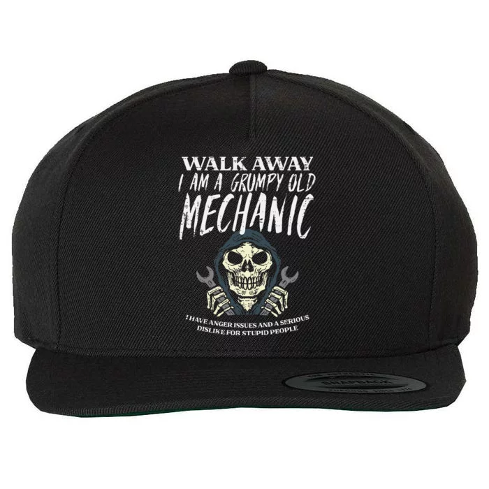 Walk Away Im Grumpy Old Mechanic Funny Garage Grandpa Wool Snapback Cap