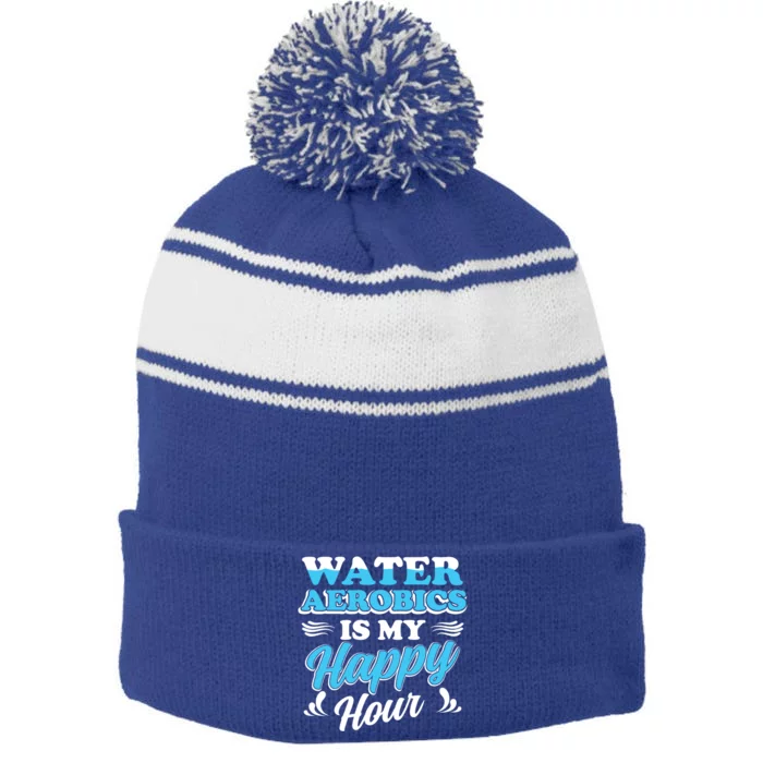 Water Aerobics Is My Happy Hour Great Gift Aqua Fitness Water Gym Gift Stripe Pom Pom Beanie