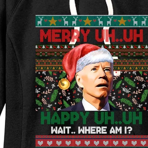 Where Am I Santa Joe Biden Merry Uh Uh Ugly Christmas Anti Biden Women's Fleece Hoodie