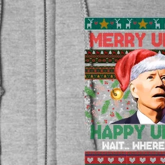 Where Am I Santa Joe Biden Merry Uh Uh Ugly Christmas Anti Biden Full Zip Hoodie