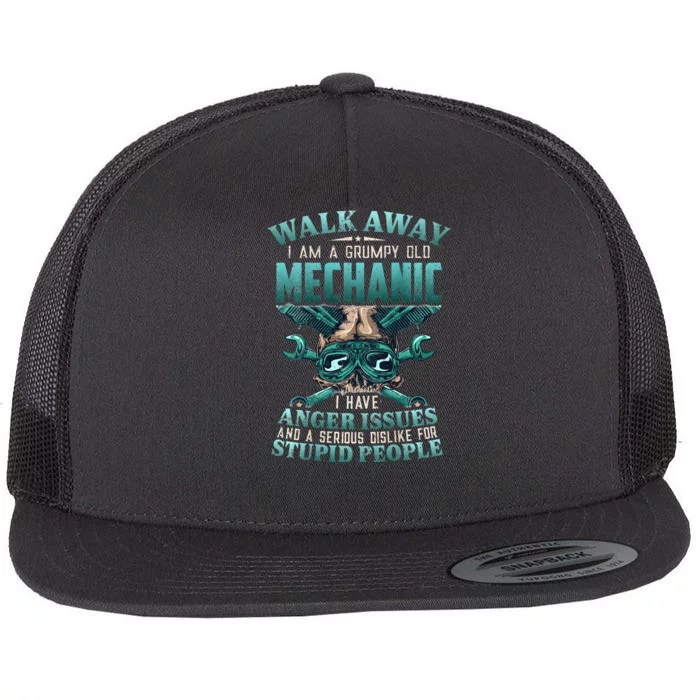 Walk Away I'm A Grumpy Old Mechanic Flat Bill Trucker Hat