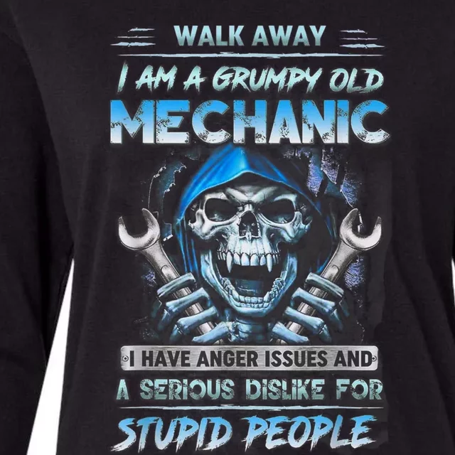 Walk Away I Am A Grumpy Old Mechanic I Have Anger Issues Womens Cotton Relaxed Long Sleeve T-Shirt