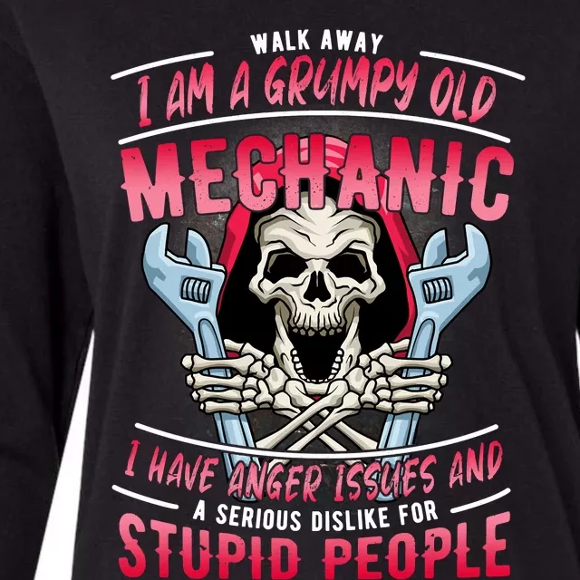 Walk Away I Am A Grumpy Old Mechanic I Have Anger Issues Womens Cotton Relaxed Long Sleeve T-Shirt