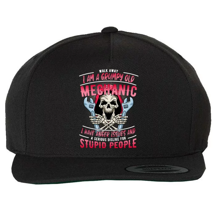 Walk Away I Am A Grumpy Old Mechanic I Have Anger Issues Wool Snapback Cap