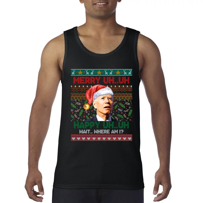 Where Am I Santa Joe Biden Merry Uh Uh Ugly Christmas Tank Top