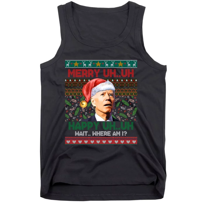 Where Am I Santa Joe Biden Merry Uh Uh Ugly Christmas Tank Top