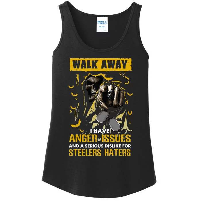 Walk Away I Have Anger Issues For Steelers Haters Skull Ladies Essential Tank