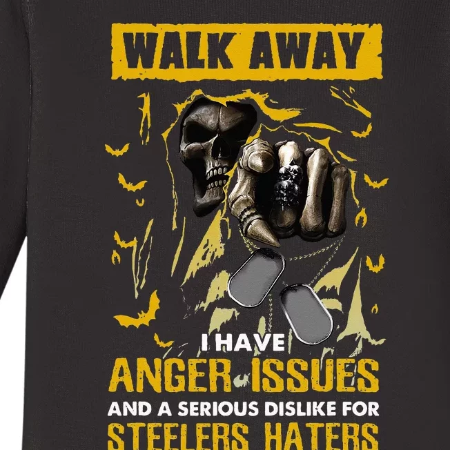 Walk Away I Have Anger Issues For Steelers Haters Skull Baby Long Sleeve Bodysuit