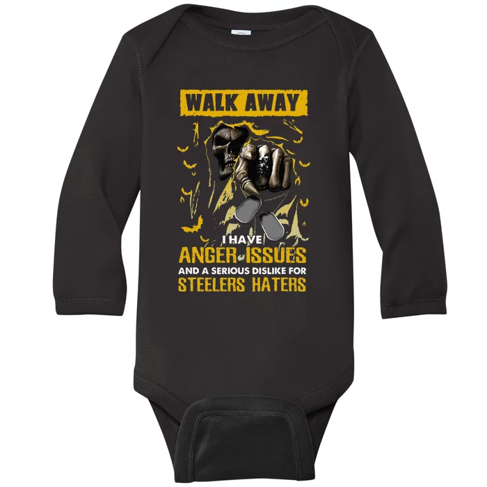 Walk Away I Have Anger Issues For Steelers Haters Skull Baby Long Sleeve Bodysuit