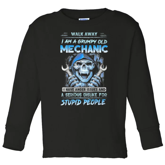 Walk Away IM A Grumpy Old Mechanic Toddler Long Sleeve Shirt